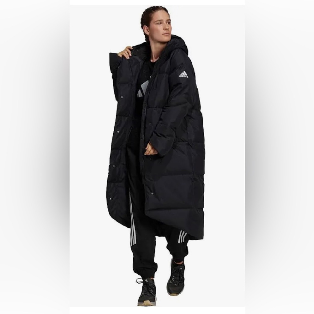 Adidas Big Baffle Black Hooded Down Coat $275 SOLD OUT SMALL